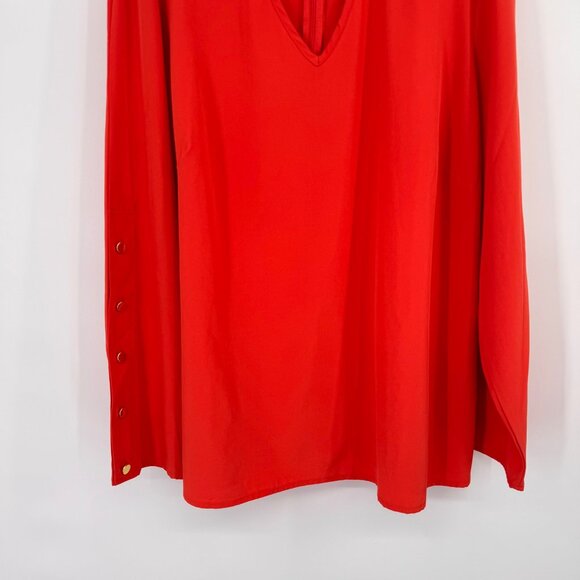 Chicos 3 Womens orange V-Neck keyhole Blouse gold Button long sleeve Size XL - Picture 6 of 16